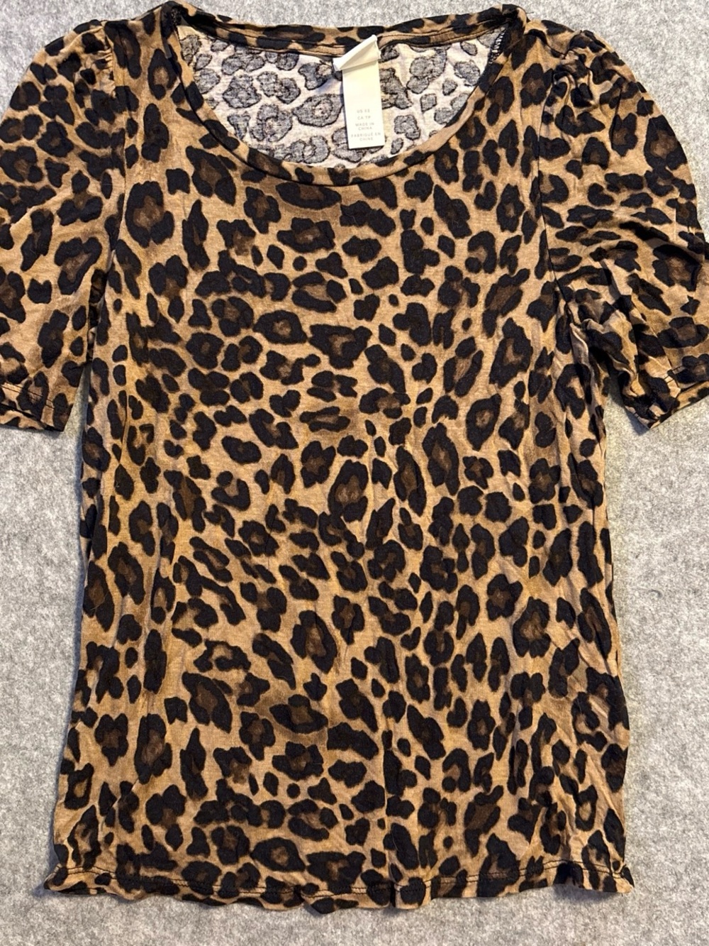 H&M Leopard Print Short Sleeve Top - Brown/Black